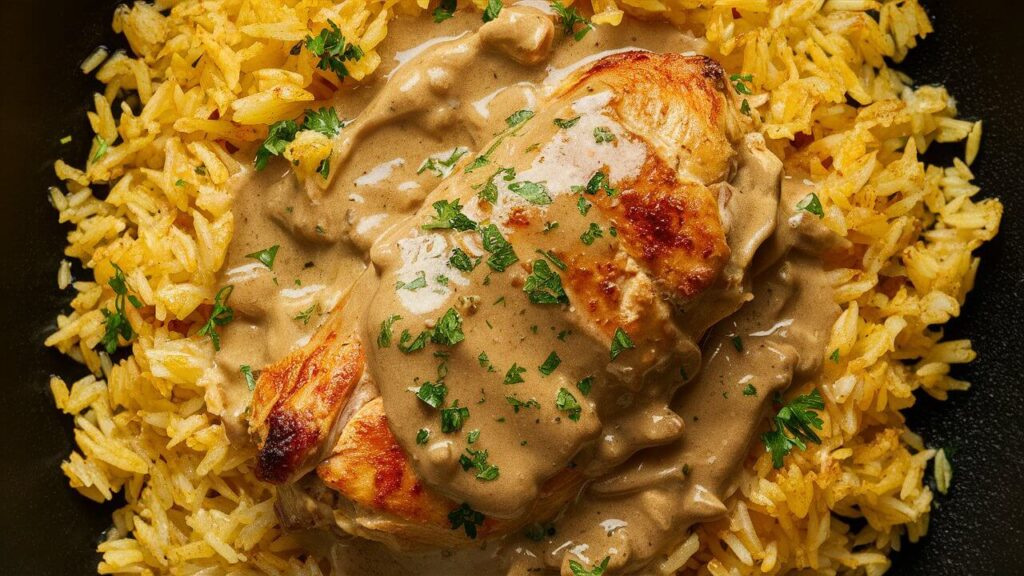 Creamy Smothered Chicken and Rice recipe