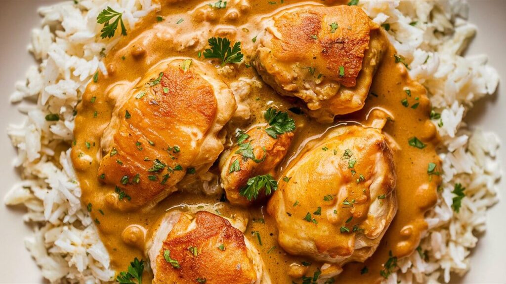 Creamy Smothered Chicken and Rice recipe