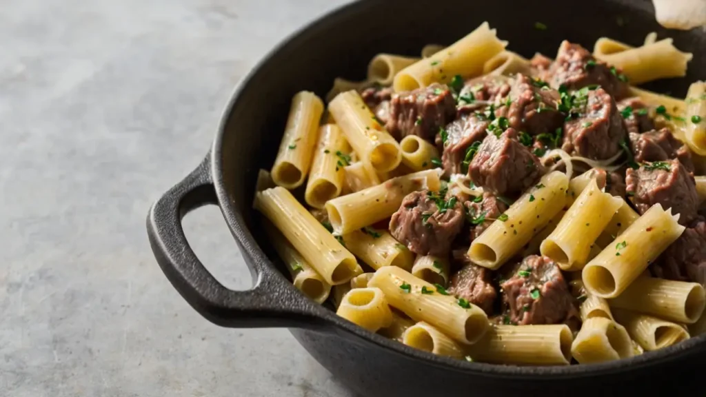 One-Pot Creamy Beef and Garlic Butter Pasta