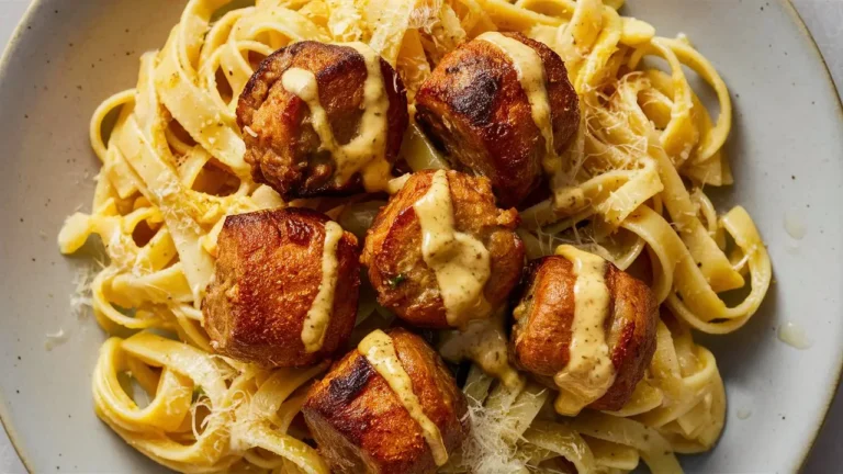 Garlic Butter Sausage Bites with Creamy Parmesan Pasta