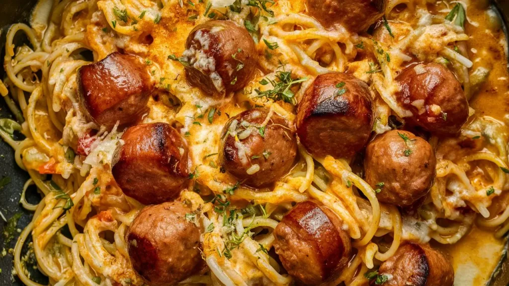 Garlic Butter Sausage Bites with Creamy Parmesan Pasta